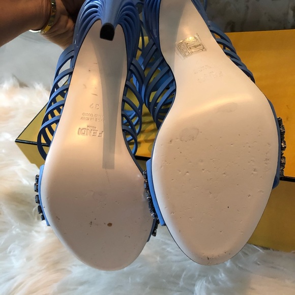 Fendi Blue Crocodile Crystal Embellished Sandals 9 - Picture 4 of 9